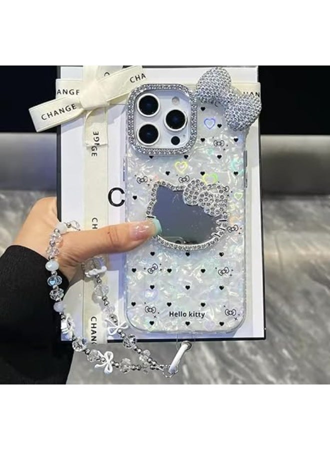Hello Kitty 3D Bling Glitter Mirror Surface Cut Phone Case For iPhone 15 Pro Hard Cover With Lanyard (iPhone 15 Pro) - Image 3